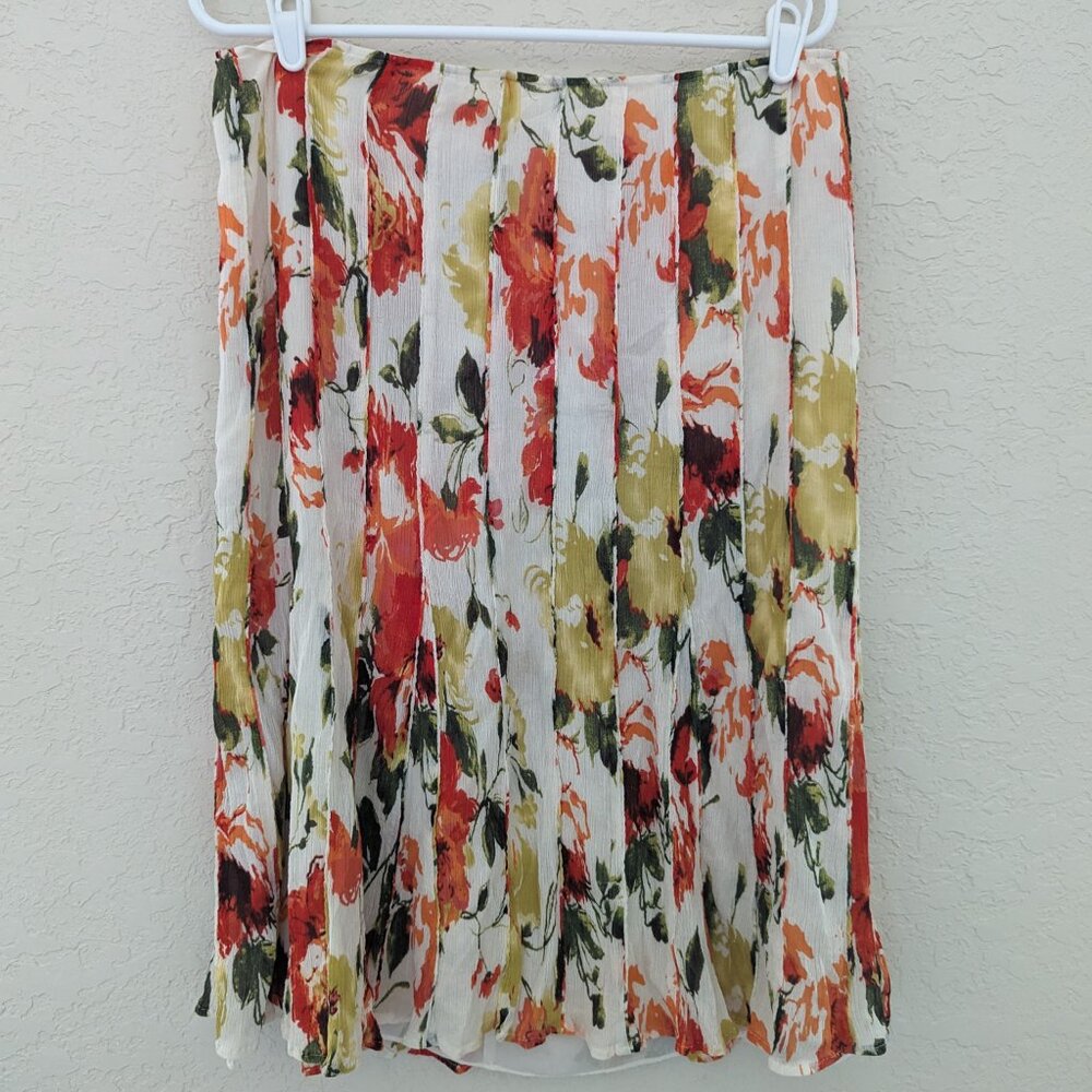 Liberte by Emanuel Pleated Watercolor Floral Skirt Silk Cotton Size 14 - Picture 2 of 6